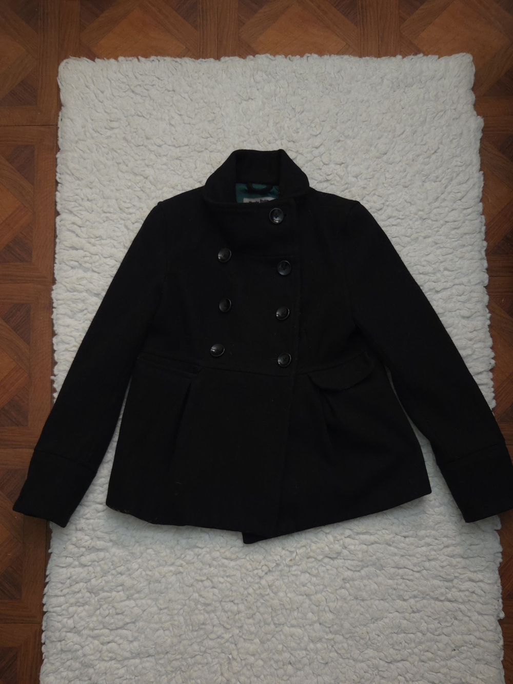 Black Double-Breasted Peacoat With Emerald Green Lining